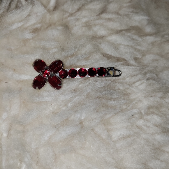 Vintage Joomi Lim Joolz Red Stone Flower Hair Clip - Picture 3 of 5